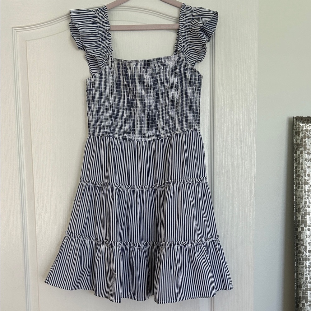Vici Harbor Moon Navy and White Striped Dress